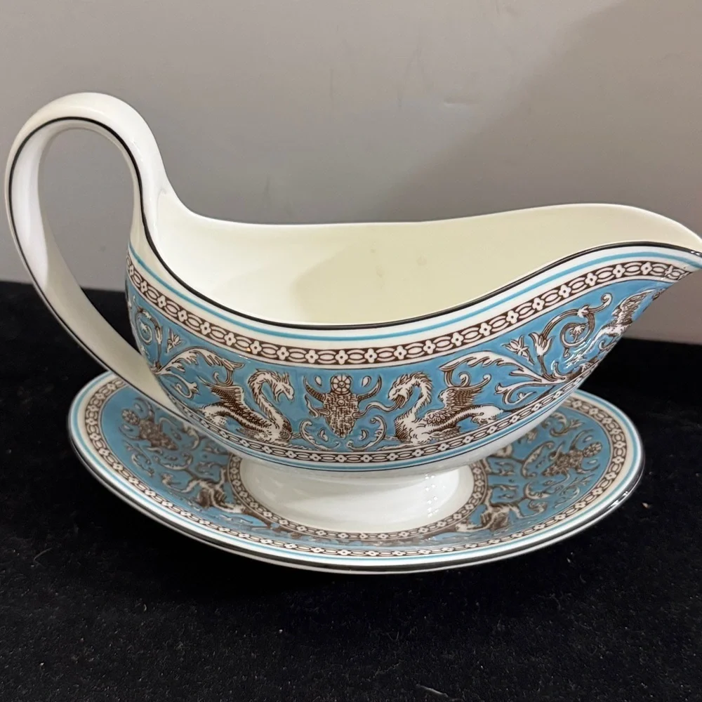 Wedgwood Turquoise Florentine Bone China Gravy Bowl. One piece